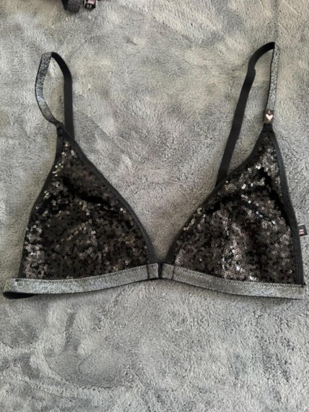 VICTORIA SECRET BLACK SEQUIN BRALETTE - SIZE L